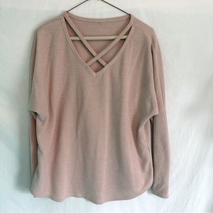Pink crisscross XL long sleeve top